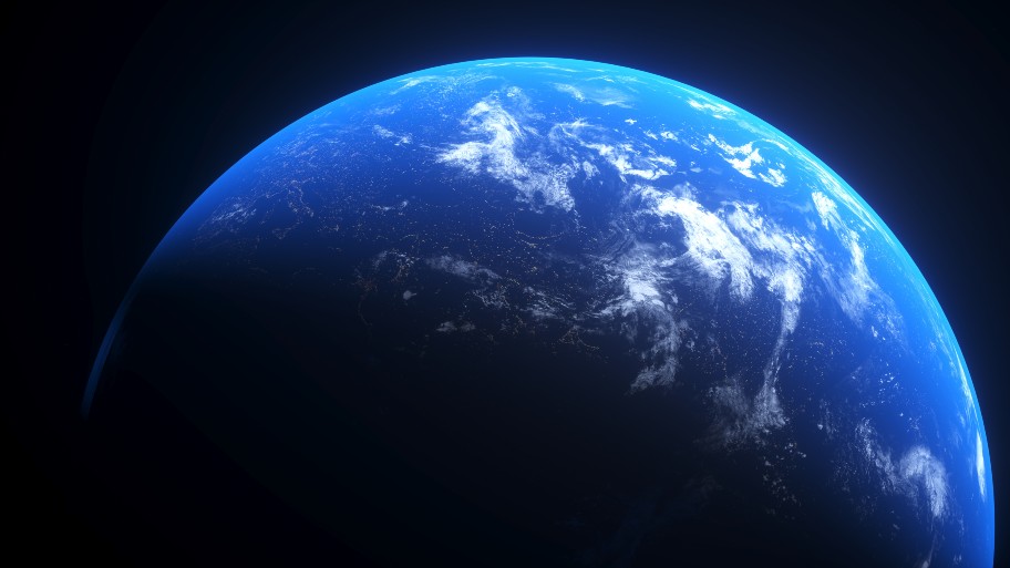 3D Rendering Of Realistic Planet Earth With Glow And Night Lights